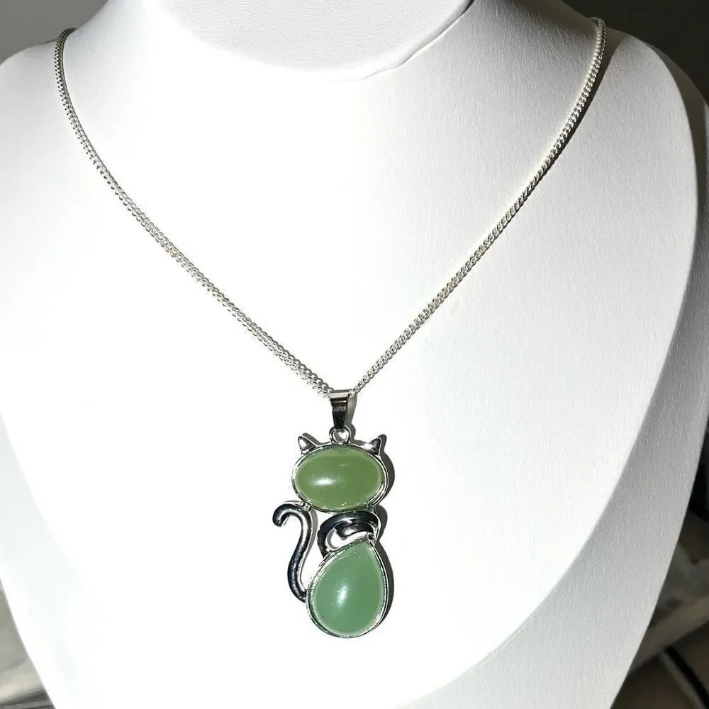 AYR “CAT” Aventurine Stone & 925 Silver Necklace